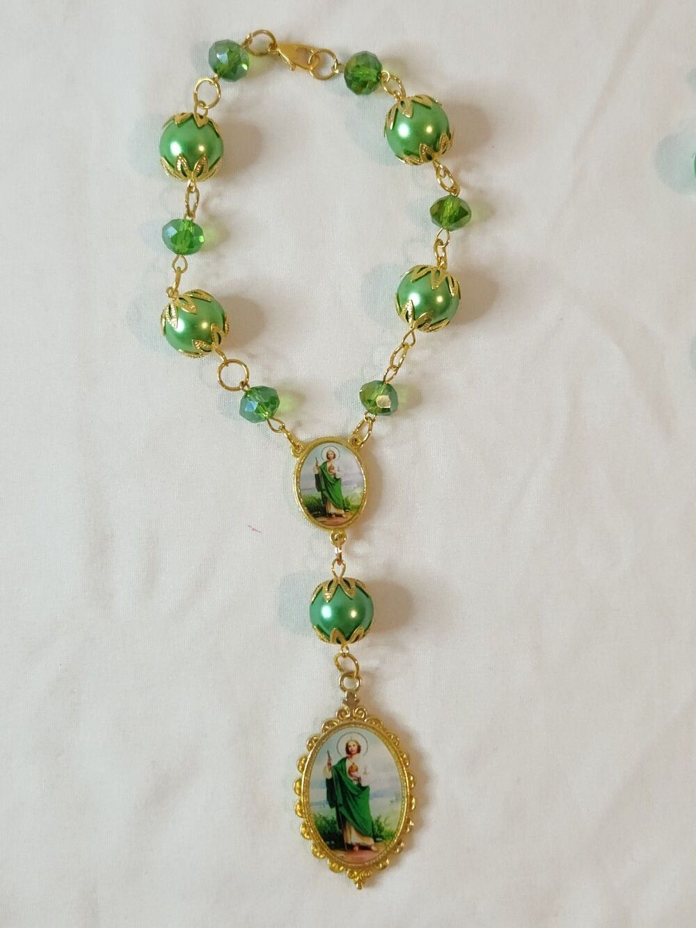 St. Jude Green Pearl Car Rearview Mirror Rosary San Judas Tadeo ,Hanger